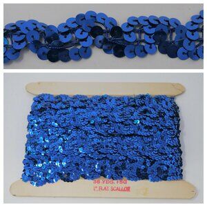 vtg 14 YARDS Blue Sequins 1" Flat Scallop Trim Sewing Crafts Cosplay Mermaid NOS